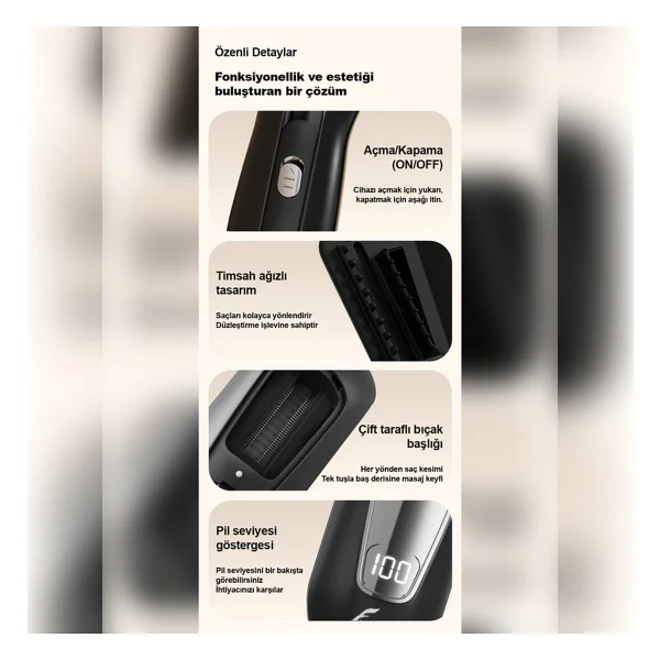 2 In 1 Negatif Iyon Teknolojili Saç Kırık Alma Makinesi Lcd Ekran ( Şarjlı Kablosuz Stantlı ) - Siyah - Görsel 5