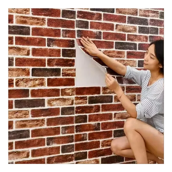 Renkli Duvarlar 70x70cm 1 Adet Silinebilir Yapışkanlı Çok Renkli Tuğla Desen Salon Şömine Duvar Kağıdı Paneli Nw149 - Görsel 3