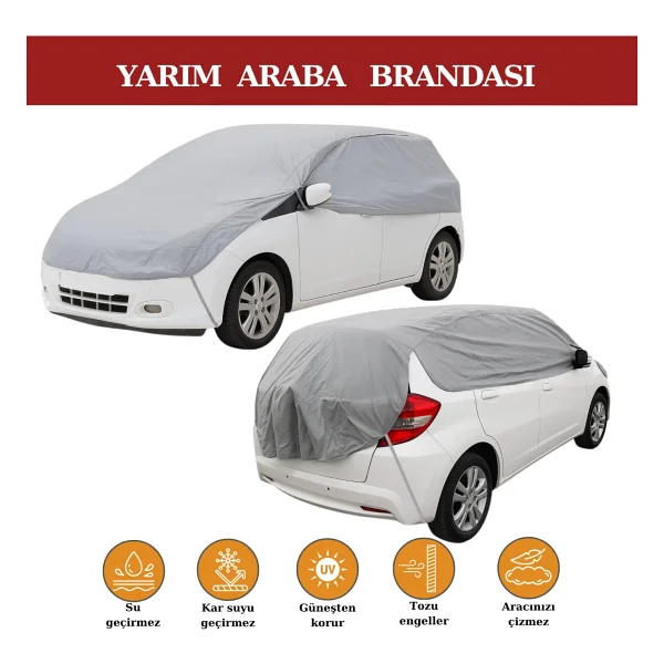 Breen Gri Yarım Araba Brandası, Su Geçirmez, Güneşten Korur, Toz Ve Kir Önleyici, Buzlanma Önleyici - Görsel 9