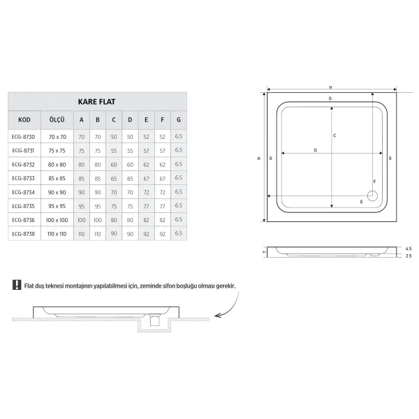 90 X 90 Kare Flat Duş Teknesi - Görsel 2