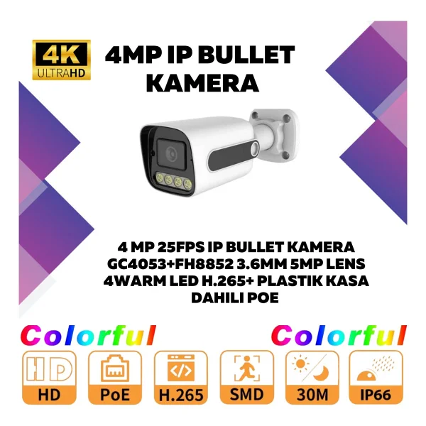 Go Vision 8'li Güvenlik Ip Kamera Seti - 4mp Dış Mekan Kamera, 3.6mm Lens, H.265, Poe, Warm LED Gece Görüşlü - Siyah - Beyaz - Görsel 2