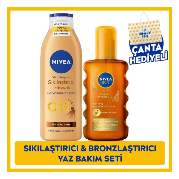 Nıvea Sun Karoten Bronzlaştırıcı Vücut Güneş Spreyi 200ml Ve Q10 Bronzluk Vücut Bakım Losyon 200ml, Plaj Çantası Hediye, Nemlendirici, Uzun Süreli Bronzluk, Güneş Bakım - Görsel 2