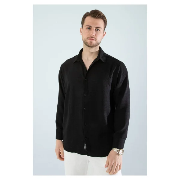 Mevsimlik Keten Dokulu Uzun Kollu Oversize Erkek Geniş Kalıp Gömlek(Ürün Geniş Kesimdir) - Mavi - Görsel 10