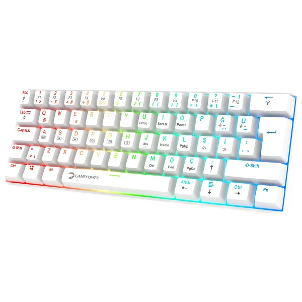 Gamepower Lyra 60m Beyaz RGB Tkl Blue Switch Kablolu Mekanik Oyuncu Klavyesi - Görsel 6