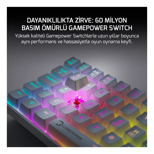 Gamepower Lyra 60m Beyaz RGB Tkl Blue Switch Kablolu Mekanik Oyuncu Klavyesi - Görsel 4