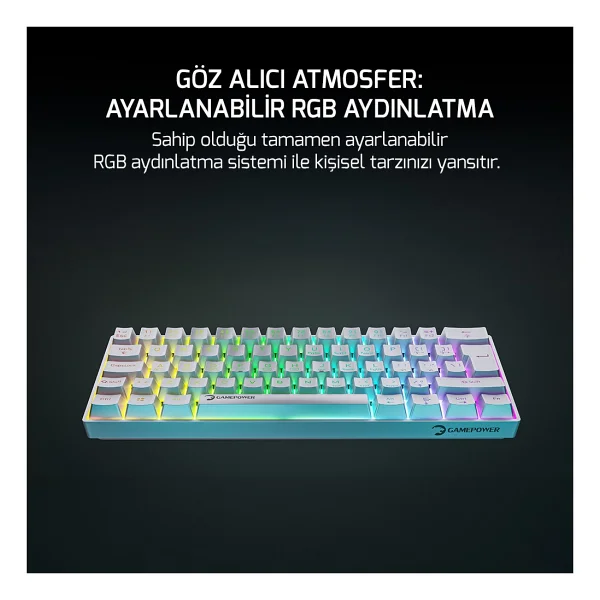 Gamepower Lyra 60m Beyaz RGB Tkl Blue Switch Kablolu Mekanik Oyuncu Klavyesi - Görsel 5