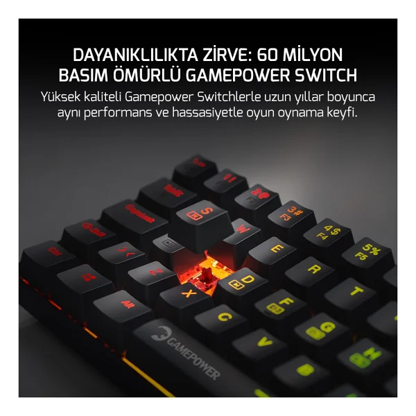 Gamepower Lyra 60m Siyah RGB Tkl Blue Switch Kablolu Mekanik Oyuncu Klavyesi - Görsel 3