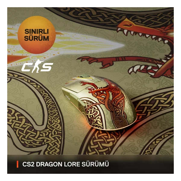 Steelseries Cs2 Dragon Lore Edition Şarjlı Optik Kablosuz Oyuncu Mouse - Görsel 3