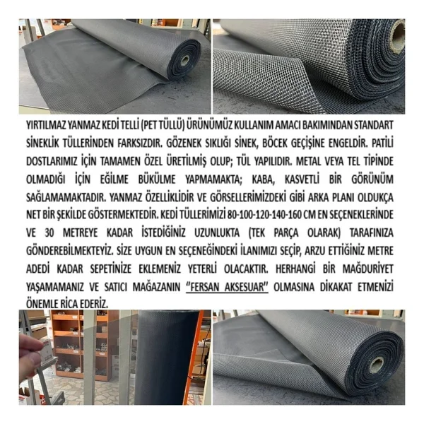 Yırtılmaz Sineklik Kedi Teli (Pet Tül) (En: 100 Cm - Uzunluk: 100 Cm) - Avanos Bej - Seçenek 1 - Görsel 2