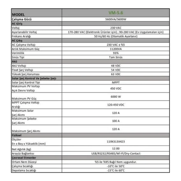 Ortec 5,6kw Mppt 48v 5600w Akıllı İnvertör - Görsel 2