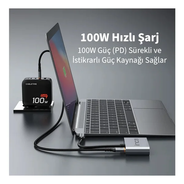 Inca Itpc-06tx Type-C Hub X4 Hdmı 4k@30 Hz+ Vga+ USB 3.0+Pd 100w Aluminyum Kasa - Görsel 3