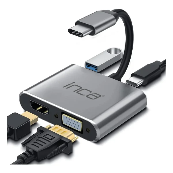Inca Itpc-06tx Type-C Hub X4 Hdmı 4k@30 Hz+ Vga+ USB 3.0+Pd 100w Aluminyum Kasa - Görsel 6