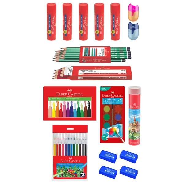 Faber Castell 15 Parça Okul Öğrenci Seti,Boyama Seti,Yazı Seti,Stick Yapıştırıcı,Silgi,Kalemtıraş Donanımlı Set - Görsel 9