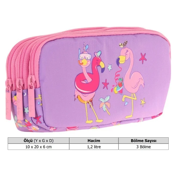 Kaukko Kids L8240 Plush Flamingo 3 Bölmeli Kalemlik - Görsel 3
