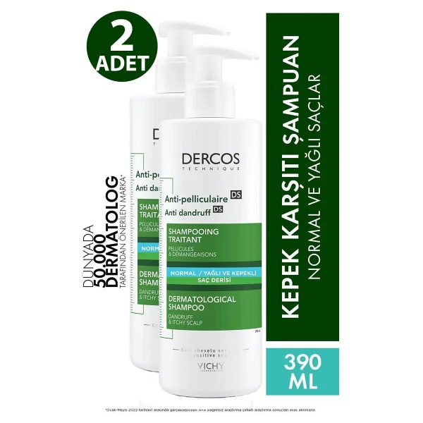 Vichy Dercos Anti-Dandruff Normal Ve Yağlı Saçlar İçin 390 Ml 2 Adet Kepek Şampuanı - Görsel 4