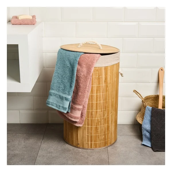 Simple Living 60 Lt Yuvarlak Katlanır Bambu Çamaşır Sepeti - Görsel 2