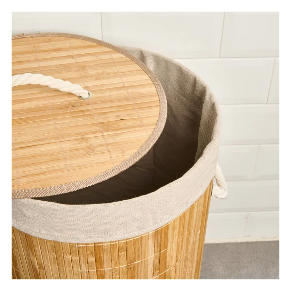 Simple Living 60 Lt Yuvarlak Katlanır Bambu Çamaşır Sepeti - Görsel 4