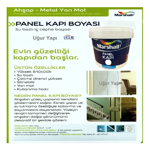 Marshall Panel Kapı Boyası Beyaz 0,75 Lt - Görsel 4