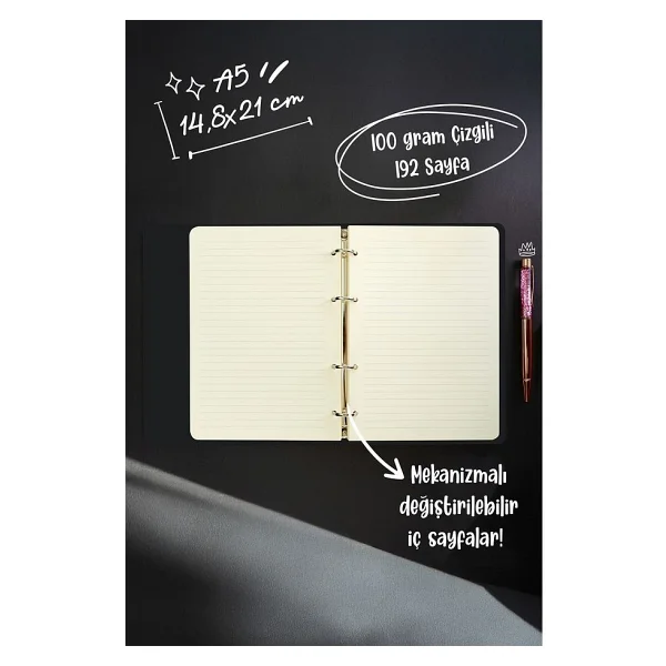 Victoria's Journals Ringo Vegan Deri Mekanizmalı Içi Değişebilen Defter A5 192 Sayfa 100 Gr Çizgili Siyah - Görsel 2