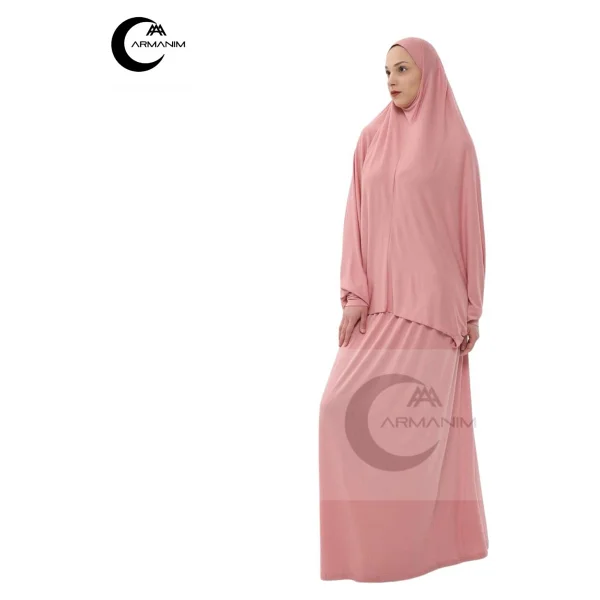 Pamuklu Iki Parça Kollu Namaz Ve Ümre Elbisesi. - Pembe - Standart - Görsel 2