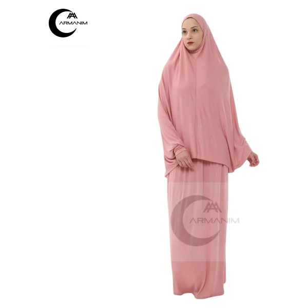 Pamuklu Iki Parça Kollu Namaz Ve Ümre Elbisesi. - Pembe - Standart - Görsel 3