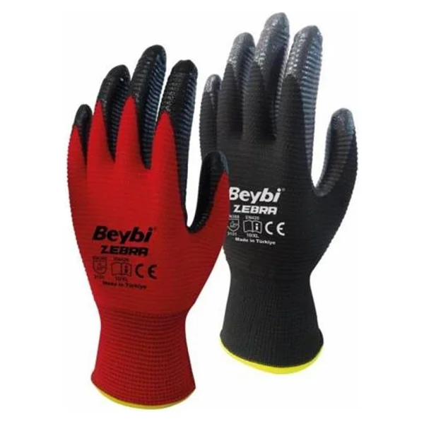 Beybi Nitril Poly Pnzebra 10 Beden Kırmızı Siyah Eldiven 12li Paket En388 (3131x) - Görsel 2