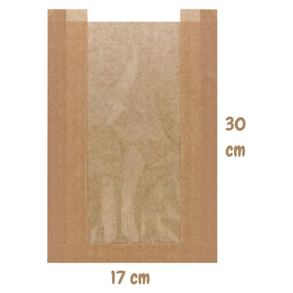 100 Adet 17x30 Pencereli Kraft Kese Kağıdı Gıdaya Uygun Poğaça Tost Sandviç Simit Kağıdı - Görsel 3
