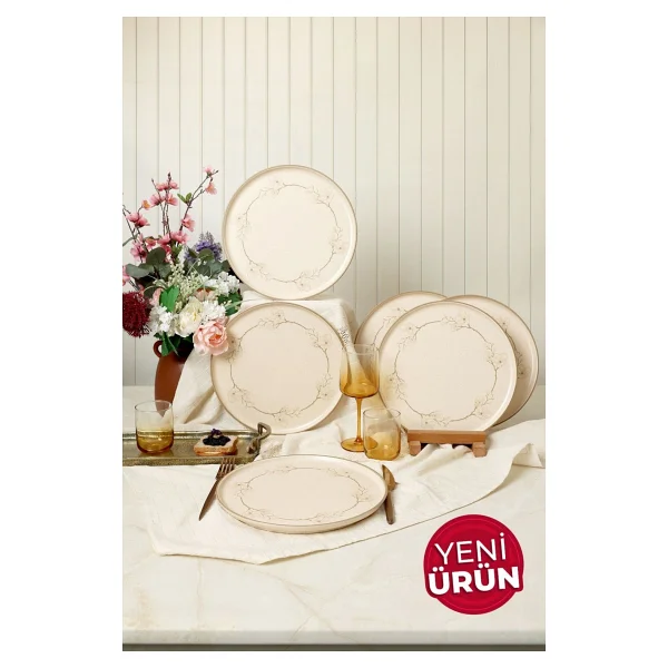 Keramika Taupe Bloom Nordic 22528 28 cm 6'lı Servis Tabağı - Görsel 5