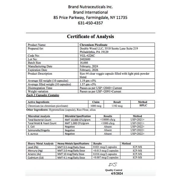 Double Wood Chromium Picolinate 1000 Mcg 300 Kapsül - Görsel 4