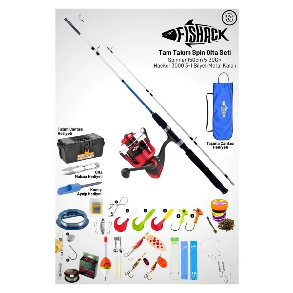 Fishack Tam Takım Spin Olta Seti - 150cm Kamış 5-30gr / 3000'lık 3+1bb Makine - S - At-Çek Olta Takımı - Görsel 5