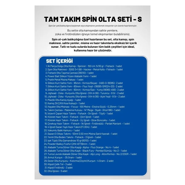 Fishack Tam Takım Spin Olta Seti - 150cm Kamış 5-30gr / 3000'lık 3+1bb Makine - S - At-Çek Olta Takımı - Görsel 2