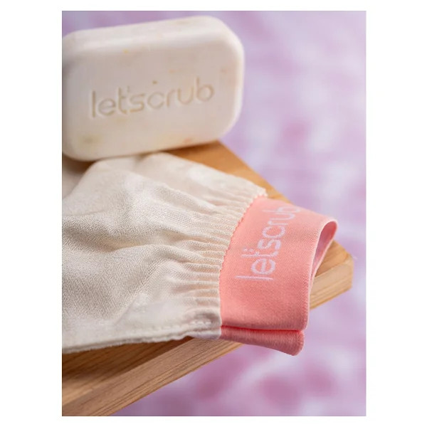 Let'scrub 1 Adet Ekru Banyo Duş Kesesi Peeling Eldiveni %100 Floş Ipek Normal Ciltler Için - Görsel 3