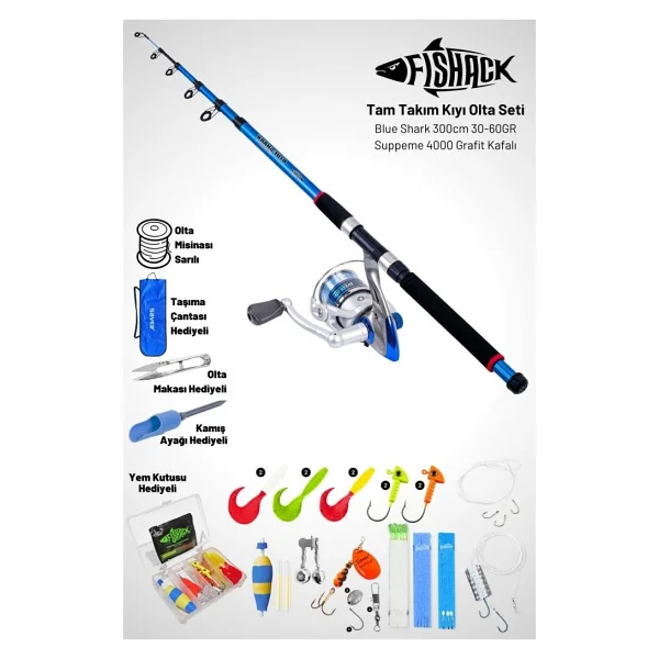 Fishack Tam Takım Kıyı Olta Seti - 300cm Kamış 30-60gr / 4000'lık Supreme Olta Makinesi - Taşıma Çantalı - Görsel 4