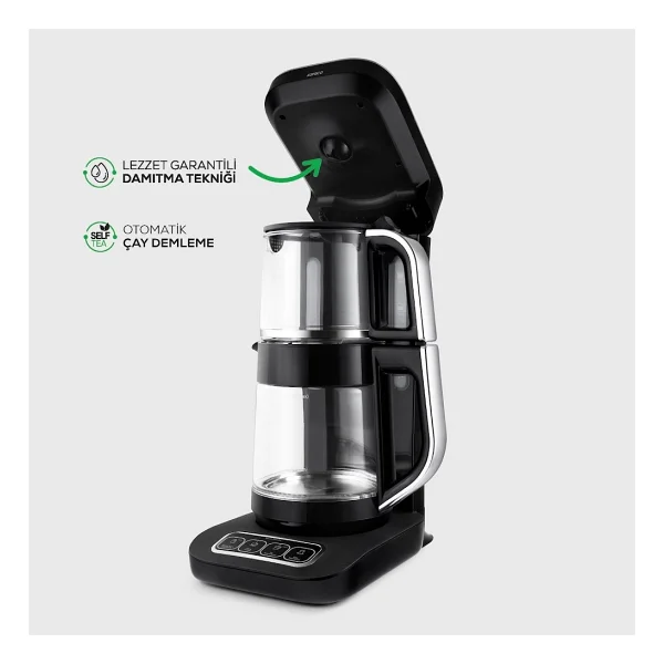 Karaca Çaysever Robotea Pro 4in1 2500 W Black Chrome Konuşan Cam Çay Makinesi - Görsel 2