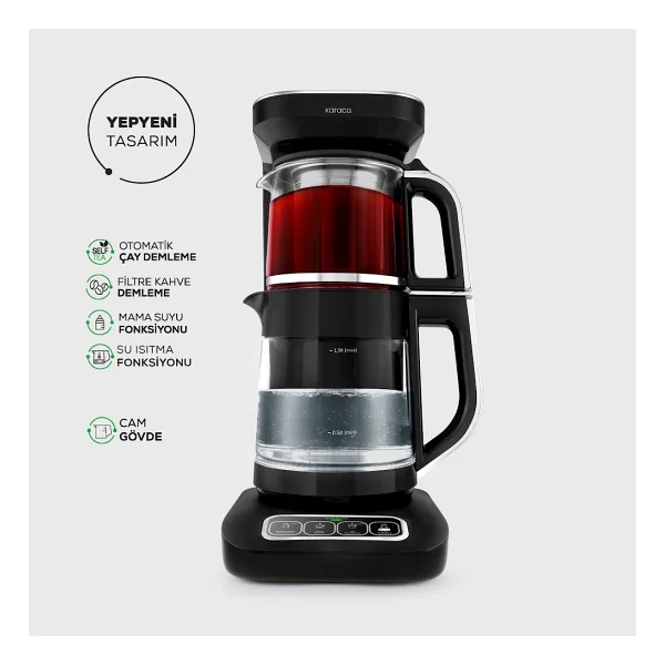 Karaca Çaysever Robotea Pro 4in1 2500 W Black Chrome Konuşan Cam Çay Makinesi - Görsel 4