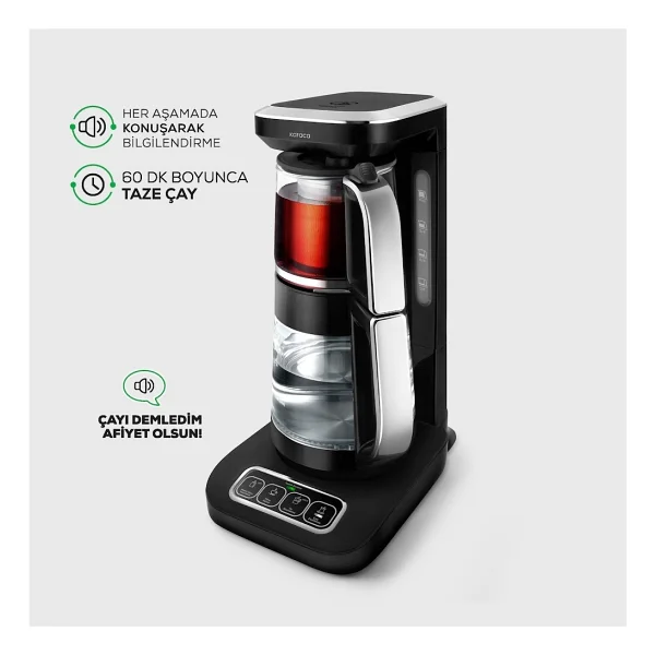 Karaca Çaysever Robotea Pro 4in1 2500 W Black Chrome Konuşan Cam Çay Makinesi - Görsel 5