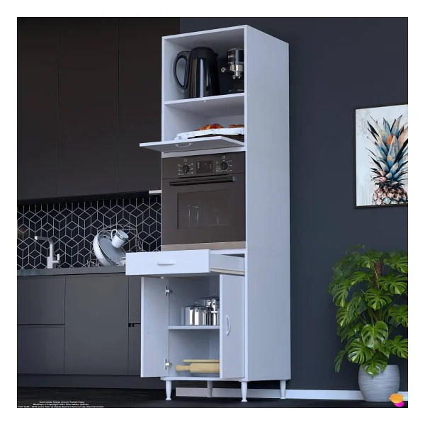 Modilayn Jolly Ankastre Dolap (60X239.7x56 Cm): 1 Çekmece, 3 Kapak, 4 Göz Raflı Mutfak, Kiler Dolabı - Görsel 2