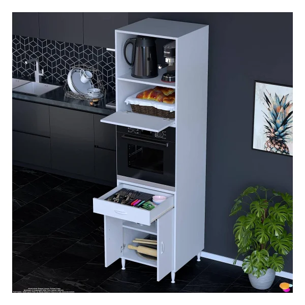 Modilayn Jolly Ankastre Dolap (60X239.7x56 Cm): 1 Çekmece, 3 Kapak, 4 Göz Raflı Mutfak, Kiler Dolabı - Görsel 3