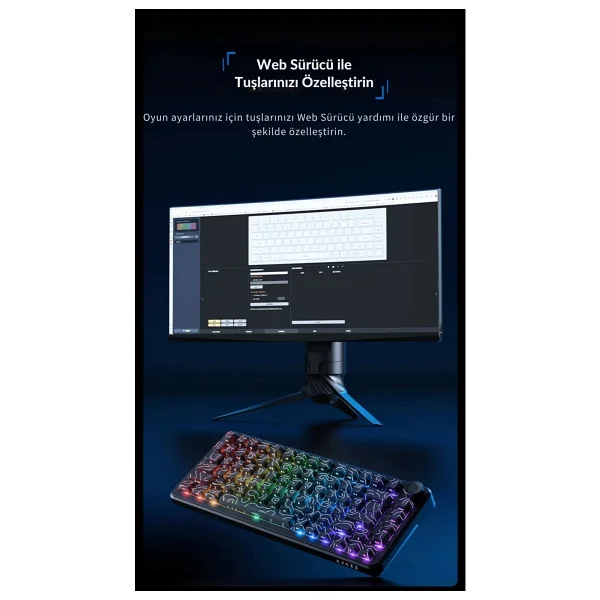 Ajazz Ak820 Max Ultra RGB Tkl Rice Hifi Switch Kablolu/Kablosuz Mekanik Oyuncu Klavyesi - Görsel 7
