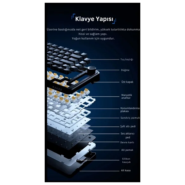 Ajazz Ak820 Max Ultra RGB Tkl Rice Hifi Switch Kablolu/Kablosuz Mekanik Oyuncu Klavyesi - Görsel 8