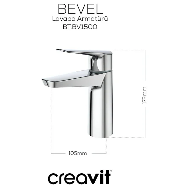 Creavit Bevel Batarya Seti 3'lü Banyo-Lavabo-Eviye - Krom - Görsel 2