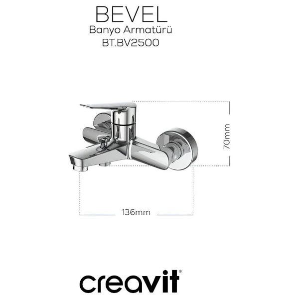 Creavit Bevel Batarya Seti 3'lü Banyo-Lavabo-Eviye - Krom - Görsel 3