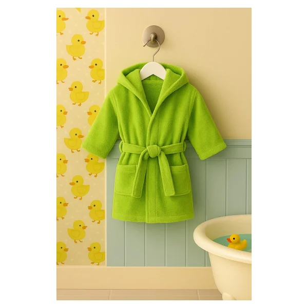 Ender Home Cottonverse Bebek & Çocuk Kapşonlu Bornoz - %100 Pamuk, Unisex - 0 - 2 Yaş - Yeşil - Görsel 3