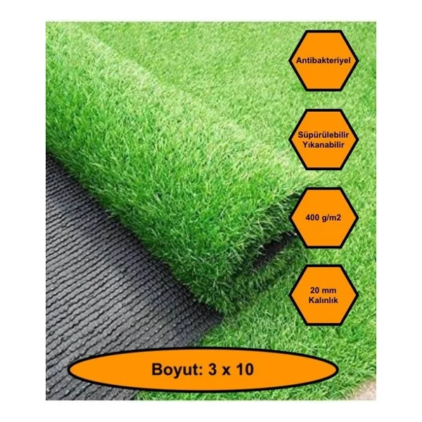 3x10 Metre Yapay Çim Halı, Lastik Taban, Yeşil Suni Halı, 20 Mm Kalınlığında - Görsel 6