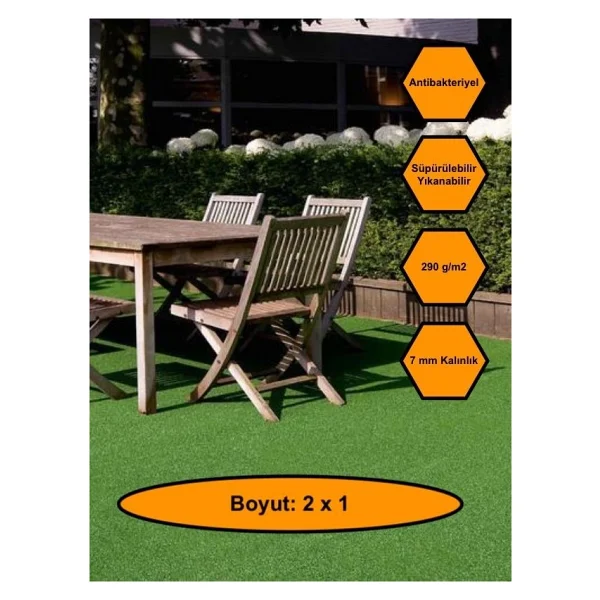 2x1 Metre Yapay Çim Halı, Lastik Taban, Yeşil Suni Halı, 7 Mm Kalınlığında - Görsel 6