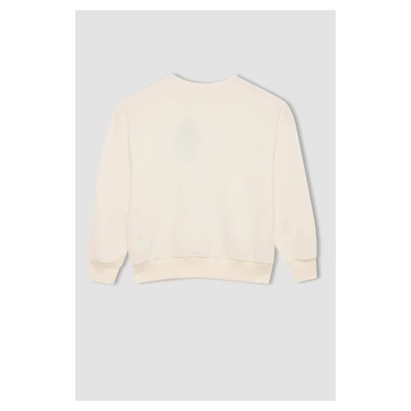 Defacto Kız Çocuk Oversize Geniş Kalıp Bisiklet Yaka Ayıcık Baskılı Sweatshirt D0607a824au - Ekru-Er99 - 13 - 14 Yaş - Görsel 8