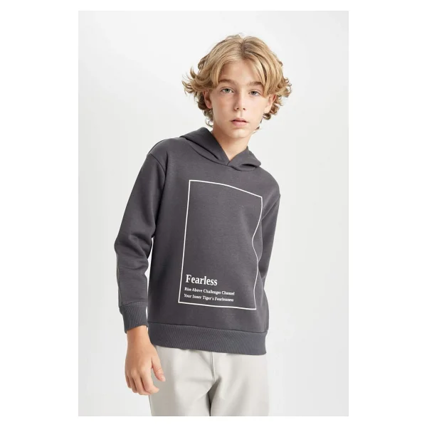 Defacto Erkek Çocuk Antrasit Kapüşonlu Baskılı Sweatshirt D3095a824au - Görsel 6