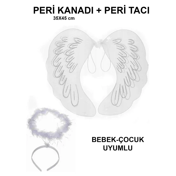 Beyaz Dantel Tüllü Peri Kanadı Ve Peri Tacı Seti 45x40 Cm - Görsel 2