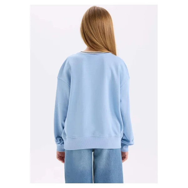 Defacto Kız Çocuk Relax Fit V Yaka Baskılı Sweatshirt D6987a824wnbe734 Mavi - Görsel 6