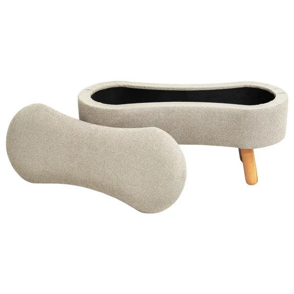 Zem Scala Sandıklı Bohem Ahşap Ayaklı Puf/Bench, Sütlü Kahve - Görsel 3